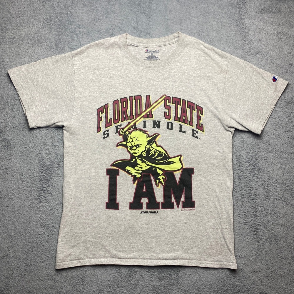 Champion T-Shirt Mens Medium Florida State Seminoles Star Wars Yoda Gray FSU